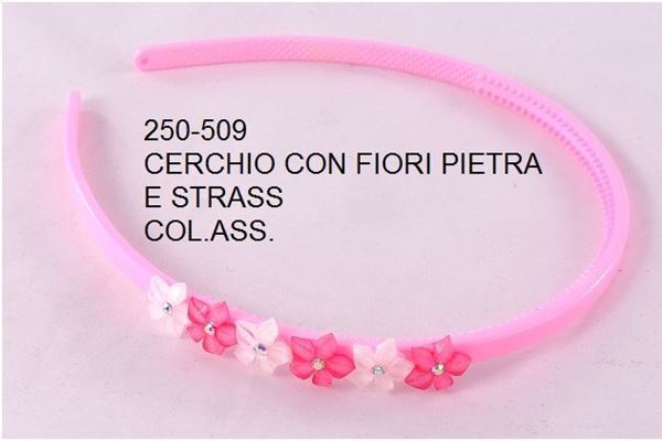 Immagine di CERCHIETTO PER CAPELLI CON FIORI E STRASS COLORI ASSORTITI 6 PEZZI