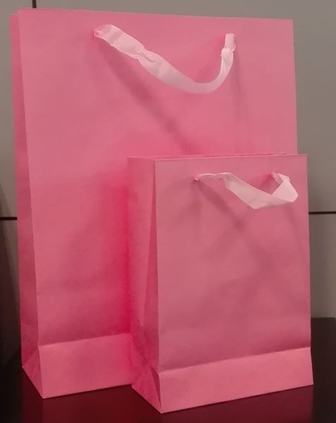 Immagine di SACCHETTI REGALO CARTA MANICO NASTRO ROSA 18X8X25