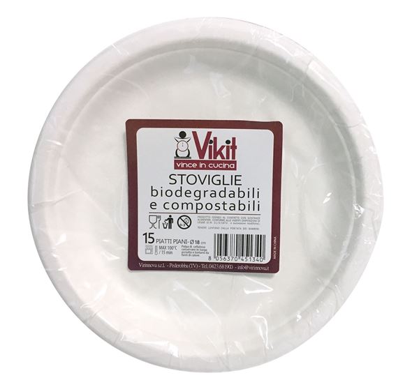 Immagine di PIATTI PIANI DOLCE STOVIGLIE BIODEGRADABILI & COMPOSTABILI X 15 PZ D 18