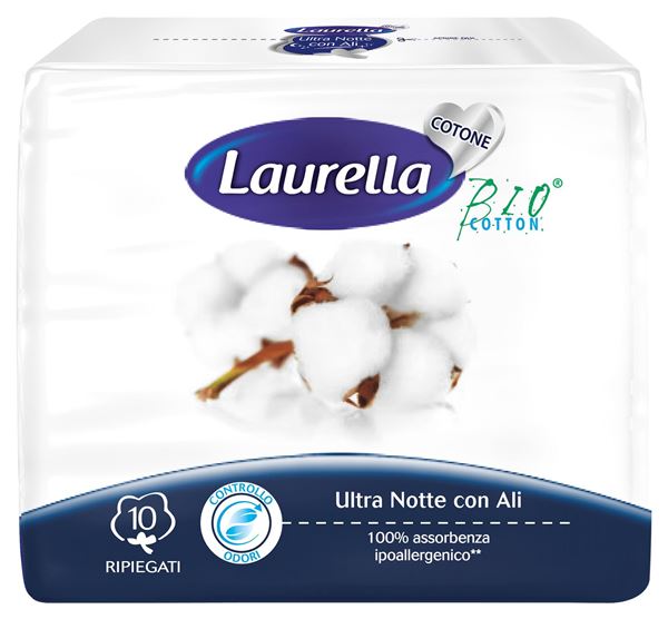 Immagine di LAURELLA ASSORBENTI COTONE ULTRA NOTTE CON ALI X 10