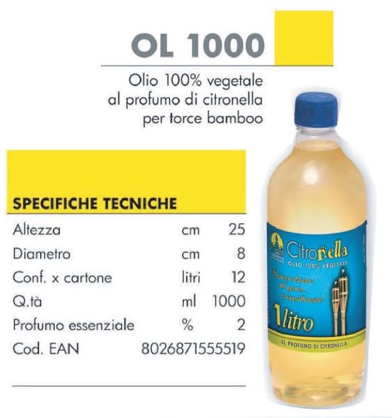 Immagine di OLIO VEGETALE ALLA CITRONELLA PER TORCE 1 LITRO