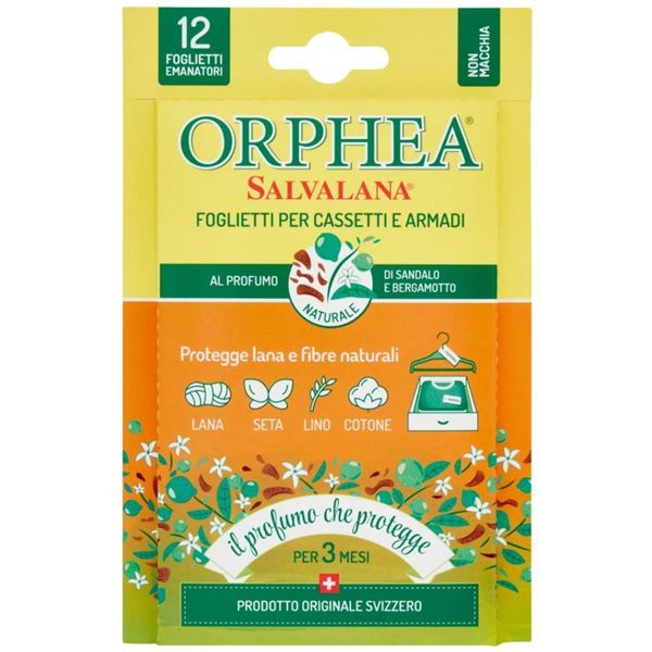 Orphea 12 foglietti per cassetti profumo di sandalo-bergamotto