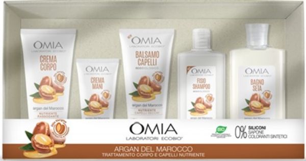 	Confezione con i prodotti Omia per il corpo all'Olio di Argan